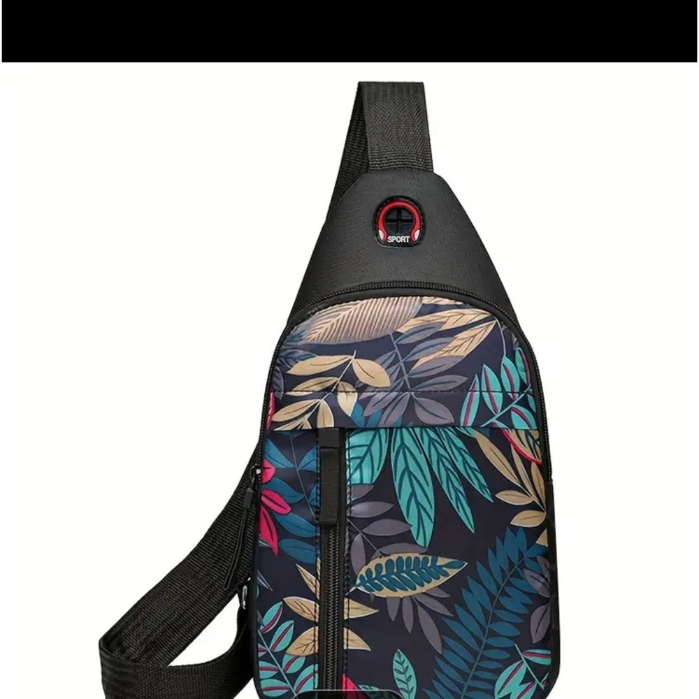 Floral Leaf Print Sling Backpack, Fashion Nylon Crossbody Bag, Sport-Small